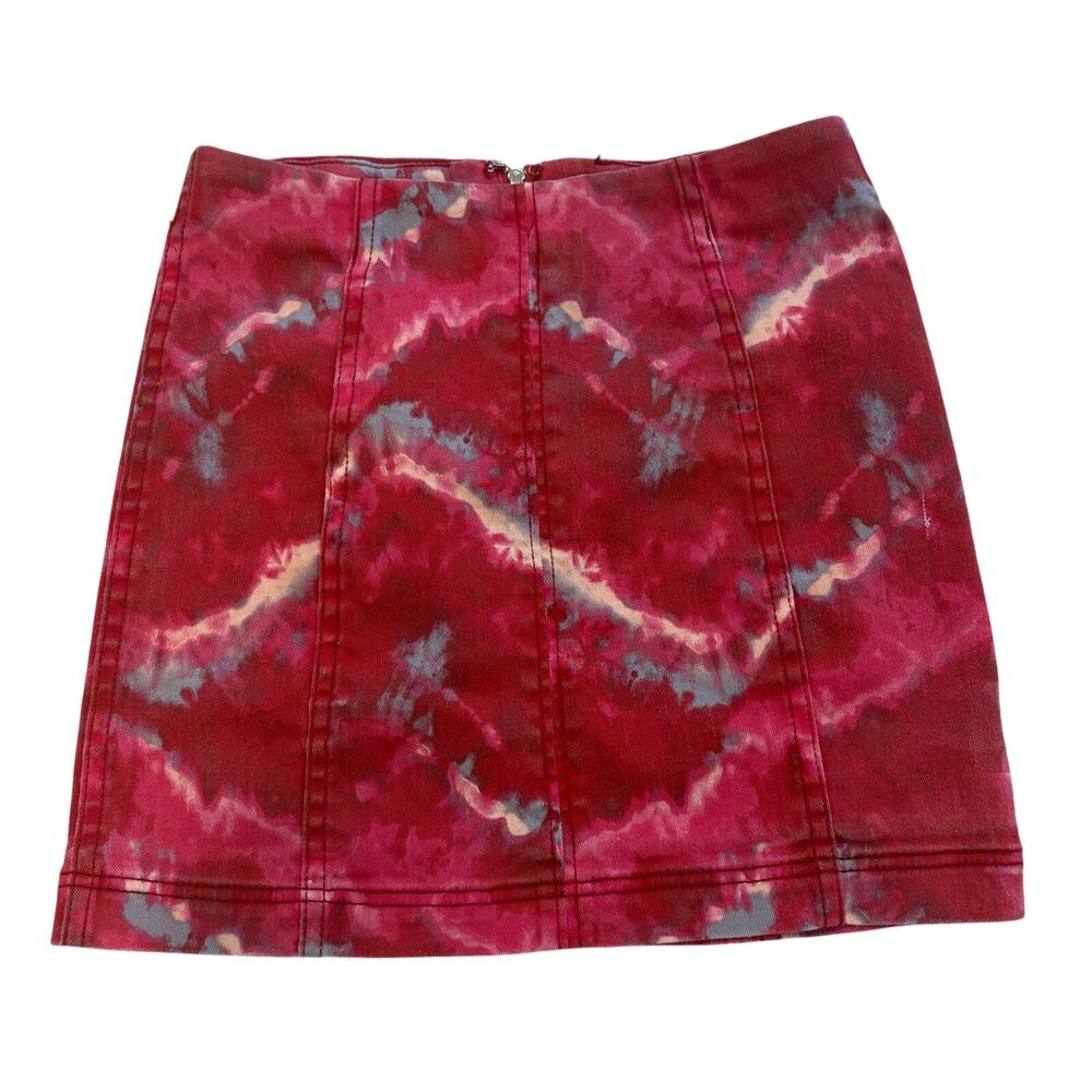 Free people Red Blue Tie Die Mini Bodycon Skirt Size 4